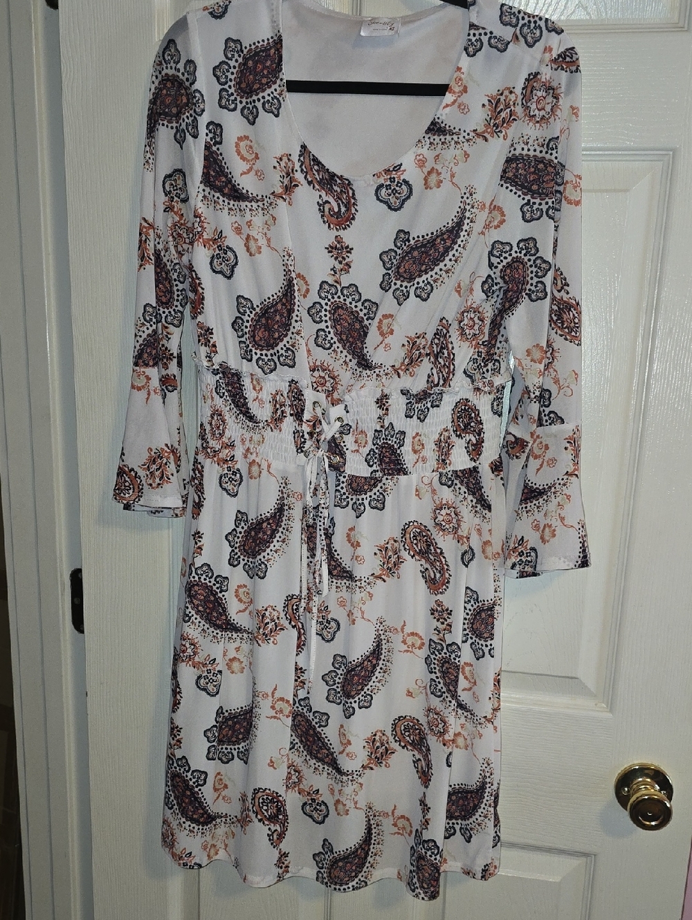 Siren Lily White Paisley‎ Midi Dress with Black and Rust Accents